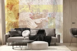 Fototapeta: Geometryczne kształty i ryby na akwarelowym teksturowym tle artystyczny