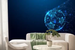 Fototapeta: Geometryczne ujęcie piłki w nożnej w siatce