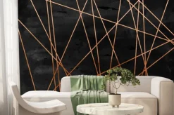 Fototapeta: Geometryczne złotawe linie na czarnym tle