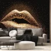 Fototapeta: Golden lips, sexy smile, disco and glamour