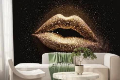 Fototapeta: Golden lips, sexy smile, disco and glamour