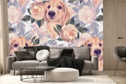 Fototapeta: Golden retriever pies wśród róż