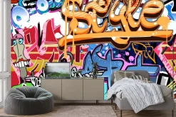 Fototapeta: Graffiti z napisami na murze