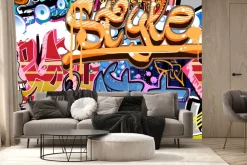 Fototapeta: Graffiti z napisami na murze