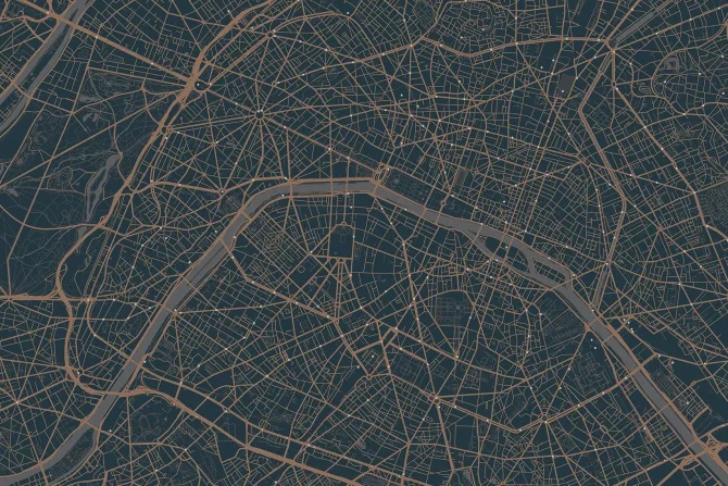 Fototapeta: Graficzna mapa miasta paryża w ciemnych kolorach