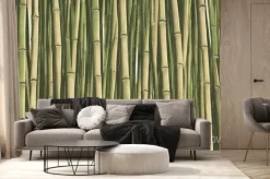 Fototapeta: Green bamboo stems. bamboo thickets, decorative scenic background.