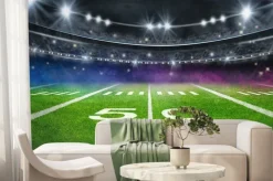 Fototapeta: Green field in american football stadium. ready for game in the