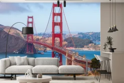 Fototapeta: Górski krajobraz z czerwonym mostem