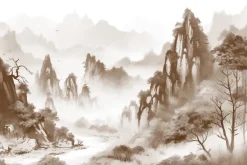 Fototapeta: Górski krajobraz z jeziorem i górami w tle