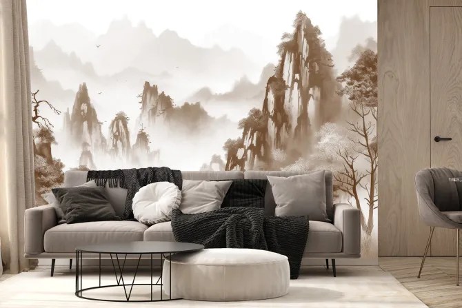 Fototapeta: Górski krajobraz z jeziorem i górami w tle