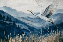 Fototapeta: Górski pejzaż z ptakiem w stylu akwareli