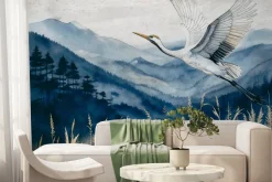 Fototapeta: Górski pejzaż z ptakiem w stylu akwareli