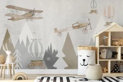 Fototapeta: Góry i samoloty dla dzieci w skandynawskim stylu