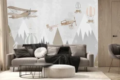 Fototapeta: Góry i samoloty dla dzieci w skandynawskim stylu