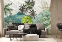 Fototapeta: Góry i tropikalne rośliny palmy botaniczny wzór