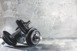 Fototapeta: Hantle ciężary na betonowym tle