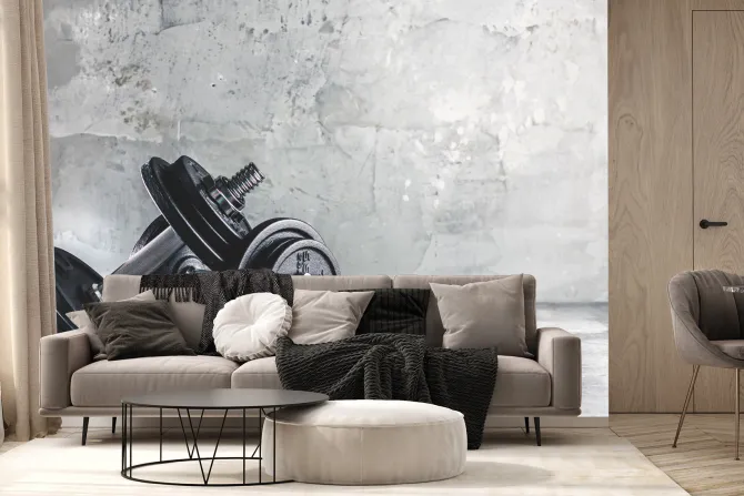 Fototapeta: Hantle ciężary na betonowym tle