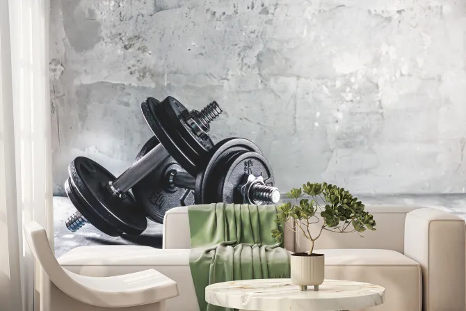 Fototapeta: Hantle ciężary na betonowym tle