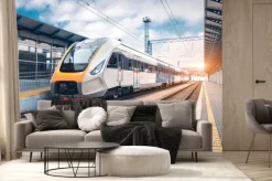 Fototapeta: High speed train on the railway station at sunset