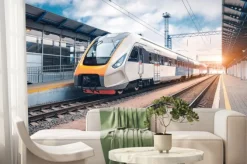 Fototapeta: High speed train on the railway station at sunset