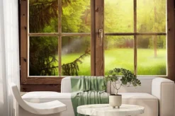 Fototapeta: Holzhütte mit ausblick auf eine waldlichtung im frühling / frühsommer