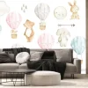 Fototapeta: Hot air balloon watercolor woodland animals set illustration