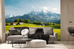 Fototapeta: Idyllic landscape in the alps with blooming meadows in springtime