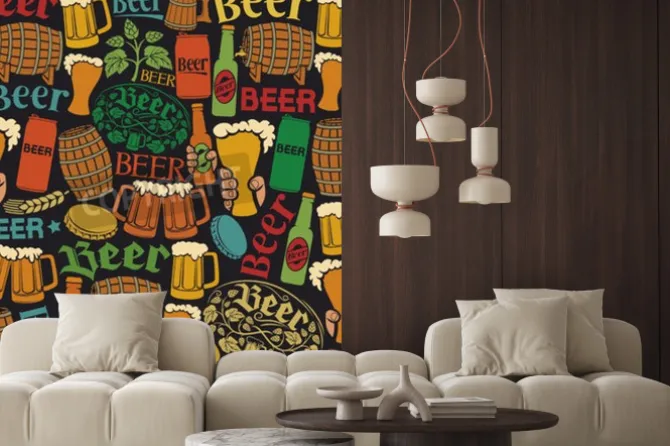 Fototapeta: Ikony piwo piwo bez szwu wzór tła, chmiel liść, oddział hop,