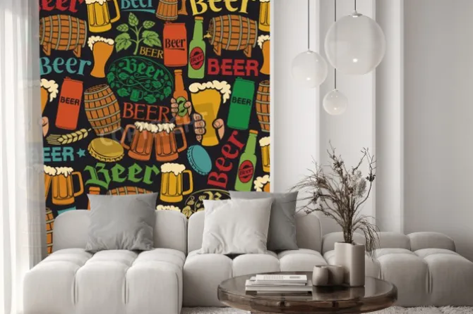 Fototapeta: Ikony piwo piwo bez szwu wzór tła, chmiel liść, oddział hop,