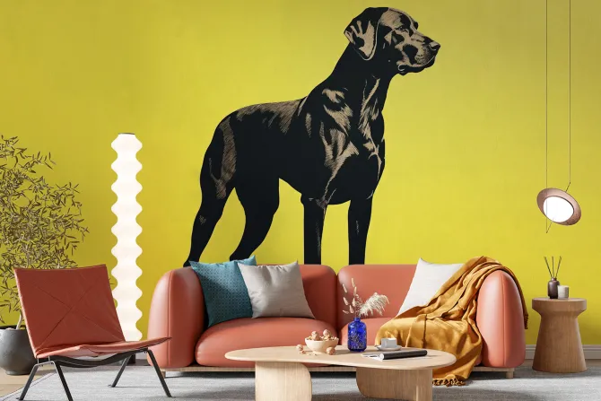 Fototapeta: ilustracja czarny pies grafika zwierzę na żółtym tle
