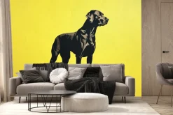 Fototapeta: ilustracja czarny pies grafika zwierzę na żółtym tle