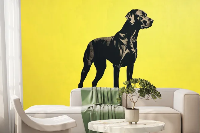 Fototapeta: ilustracja czarny pies grafika zwierzę na żółtym tle