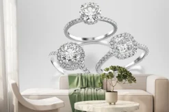 Fototapeta: Ilustracja 3d trzy różne białe złoto lub srebrne diamenty pierścienie