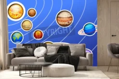 Fototapeta: Ilustracja drawed układu słonecznego z linii na niebieskim tle