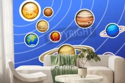 Fototapeta: Ilustracja drawed układu słonecznego z linii na niebieskim tle