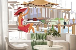 Fototapeta: Ilustracja dziewczyny w kawiarni