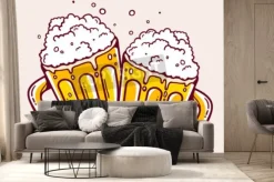 Fototapeta: Ilustracja jaskrawego dwóch kufli na żółtym tle. ręcznie rysowane