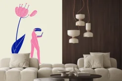 Fototapeta: Ilustracja nagiej dziewczyny z notebookiem pod kwiatem, osobą,