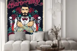 Fototapeta: Ilustracja retro z barberem