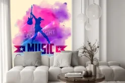 Fototapeta: Ilustracja z gwiazdą rocka z gitarą na tle muzycznym