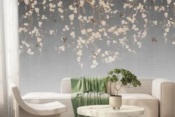 Fototapeta: Ilustracja z gałęziami ptakami i kwitnącymi pąkami