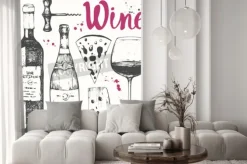 Fototapeta: Ilustracji wektorowych z kieliszek do wina, korkociąg, butelki,