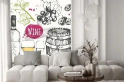 Fototapeta: Ilustracji wektorowych z beczki wina, kieliszki do wina, winogron,