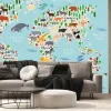 Fototapeta: Ilustrowana mapa świata dla dzieci ze zwierzętami