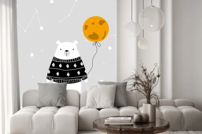 Fototapeta: Ilustrowany niedźwiedź w sweterku z księżycem