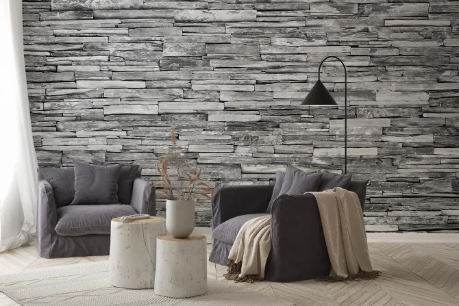 Fototapeta: Imitacja ściany z szarego kamienia