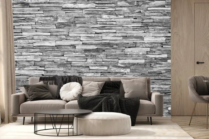 Fototapeta: Imitacja ściany z szarego kamienia