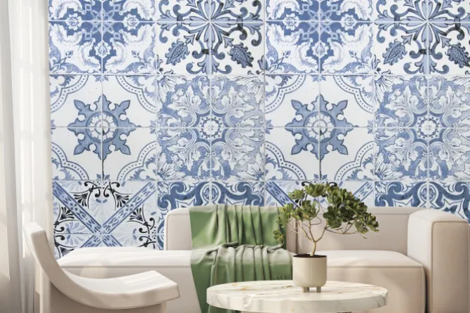 Fototapeta: Imitacja niebieskich płytek ornamentalnych
