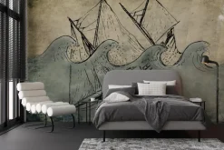 Fototapeta: Imitacja tonącego statku na morzu z falami