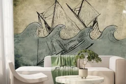 Fototapeta: Imitacja tonącego statku na morzu z falami